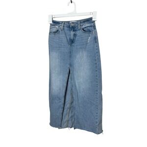 RSQ Women's Blue Denim Maxi Skirt High Rise Slit Size‎ 24